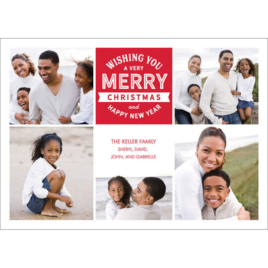 Red Merry Stamp Collage Flat Photo Cards